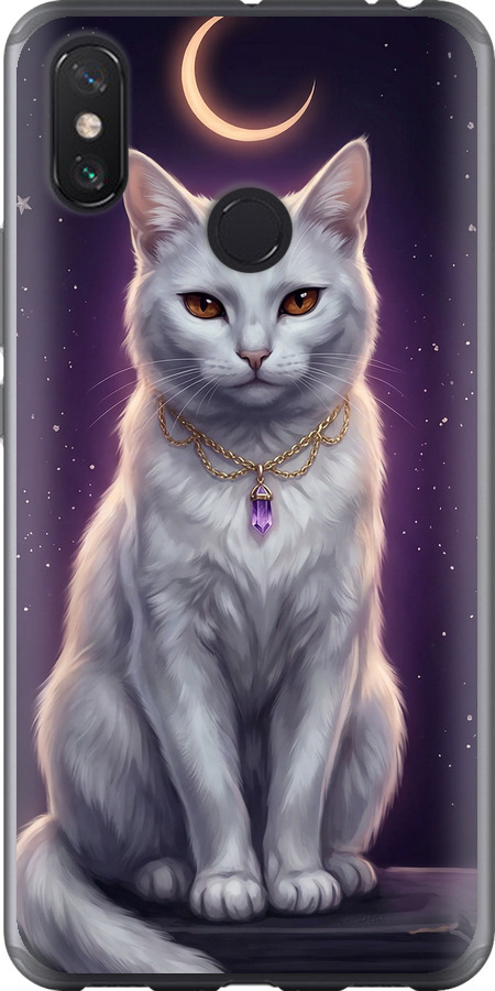 Mystic White Cat Gothic Dark Purple Gold