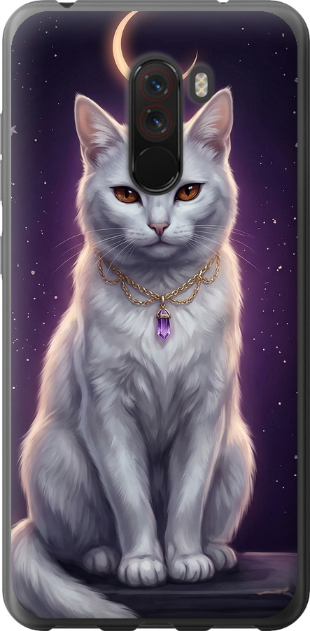 Mystic White Cat Gothic Dark Purple Gold