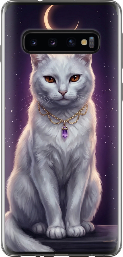 Mystic White Cat Gothic Dark Purple Gold