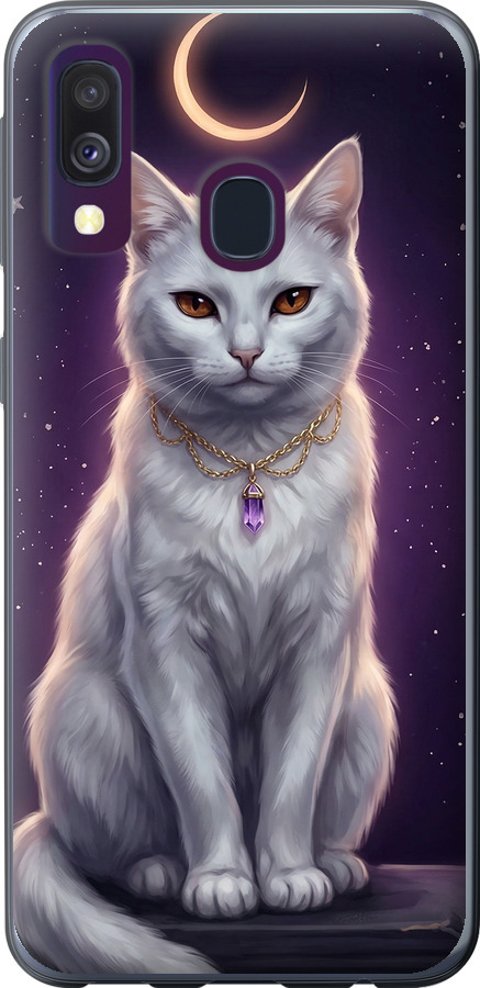 Mystic White Cat Gothic Dark Purple Gold