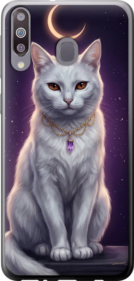 Mystic White Cat Gothic Dark Purple Gold