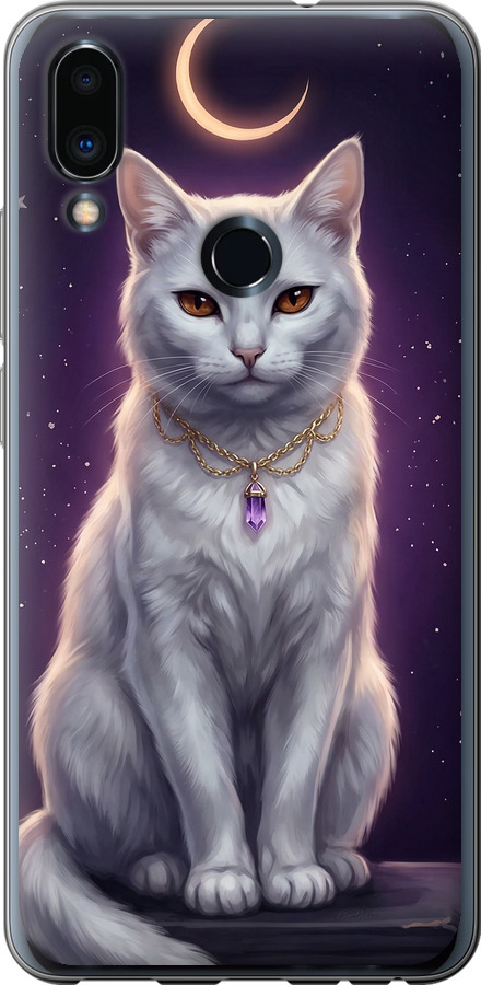 Mystic White Cat Gothic Dark Purple Gold