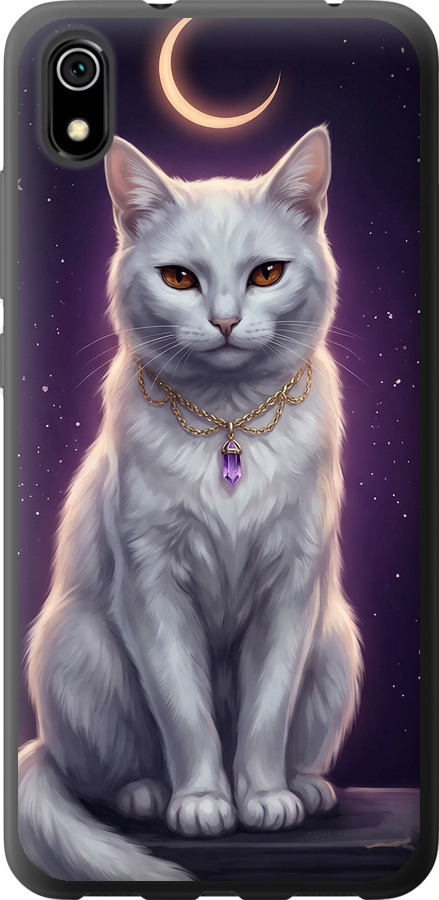 Mystic White Cat Gothic Dark Purple Gold