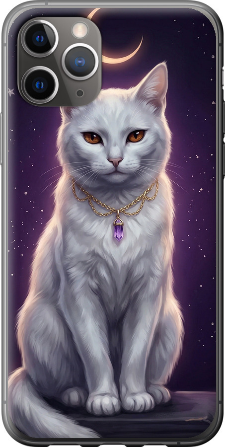 Mystic White Cat Gothic Dark Purple Gold