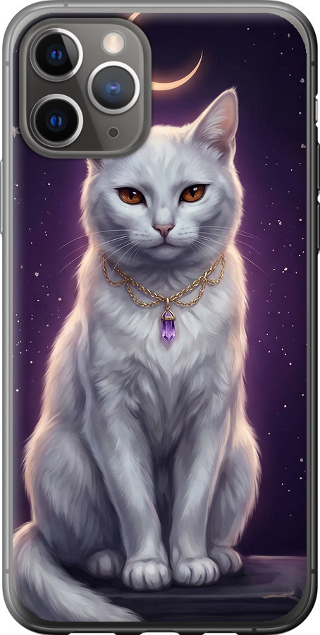 Mystic White Cat Gothic Dark Purple Gold