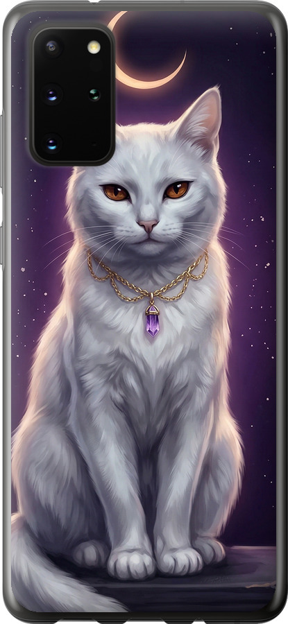 Mystic White Cat Gothic Dark Purple Gold