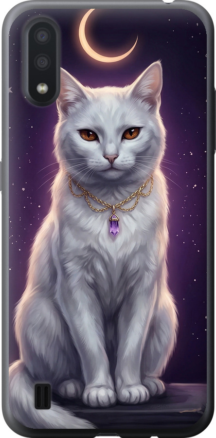 Mystic White Cat Gothic Dark Purple Gold