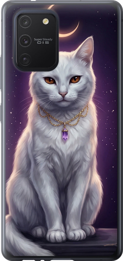 Mystic White Cat Gothic Dark Purple Gold