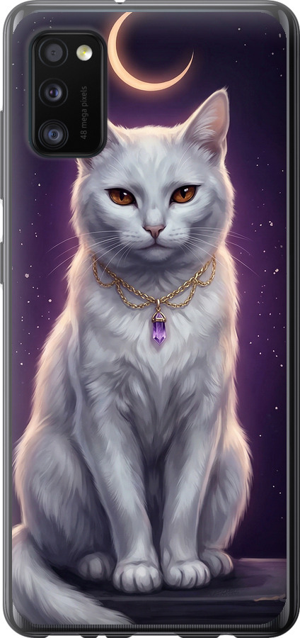 Mystic White Cat Gothic Dark Purple Gold
