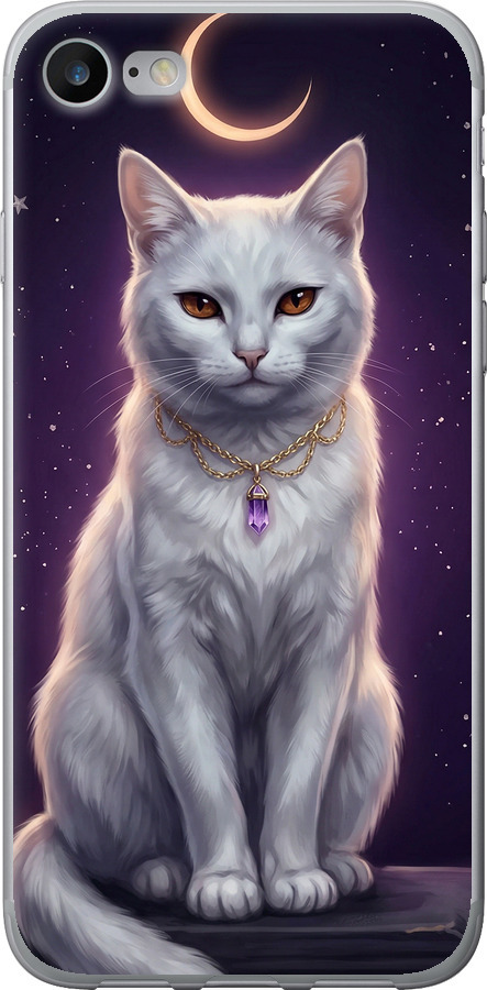 Mystic White Cat Gothic Dark Purple Gold