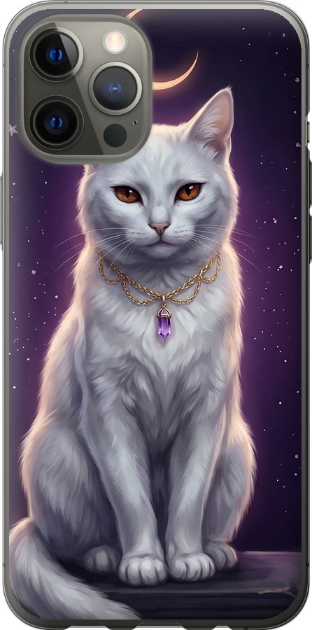 Mystic White Cat Gothic Dark Purple Gold