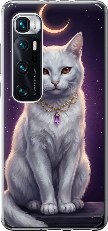 Mystic White Cat Gothic Dark Purple Gold