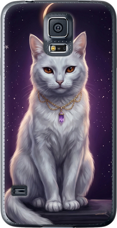 Mystic White Cat Gothic Dark Purple Gold