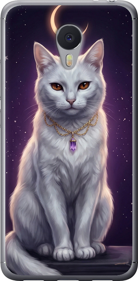 Mystic White Cat Gothic Dark Purple Gold