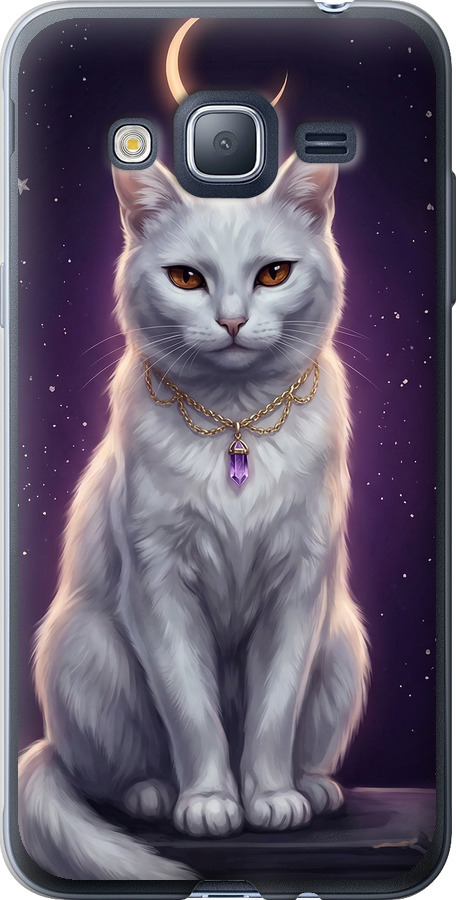 Mystic White Cat Gothic Dark Purple Gold