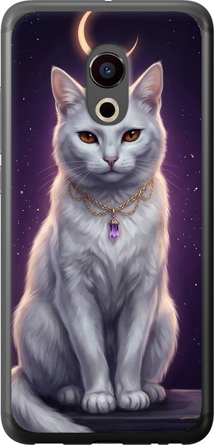 Mystic White Cat Gothic Dark Purple Gold
