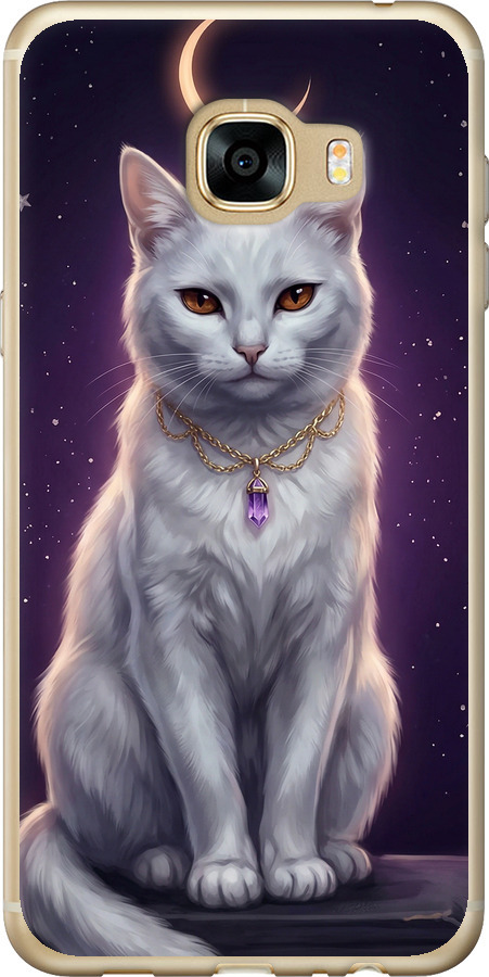 Mystic White Cat Gothic Dark Purple Gold