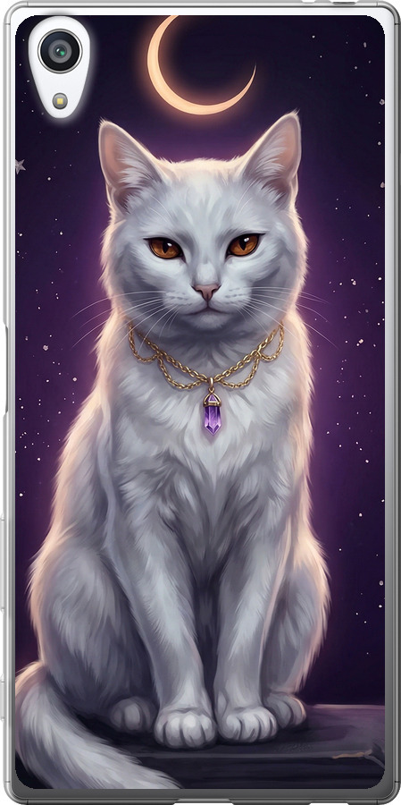 Mystic White Cat Gothic Dark Purple Gold