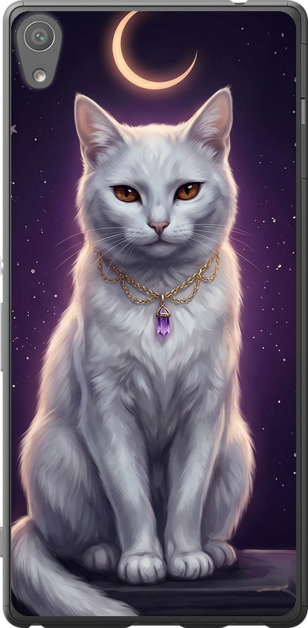 Mystic White Cat Gothic Dark Purple Gold