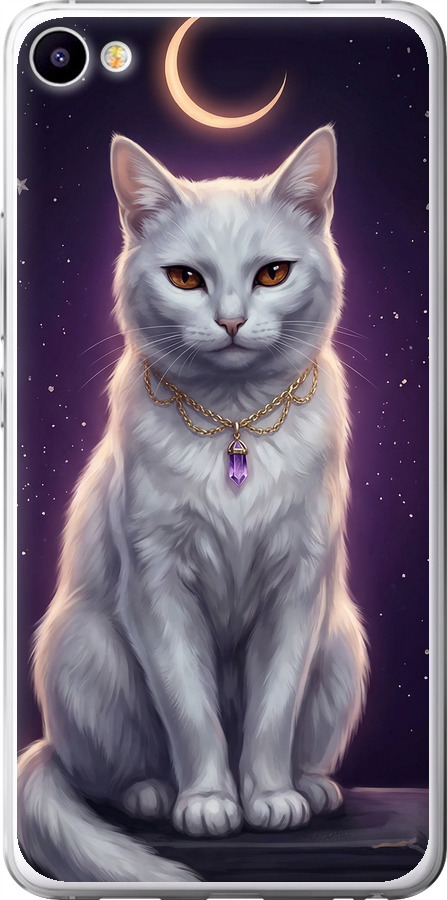 Mystic White Cat Gothic Dark Purple Gold
