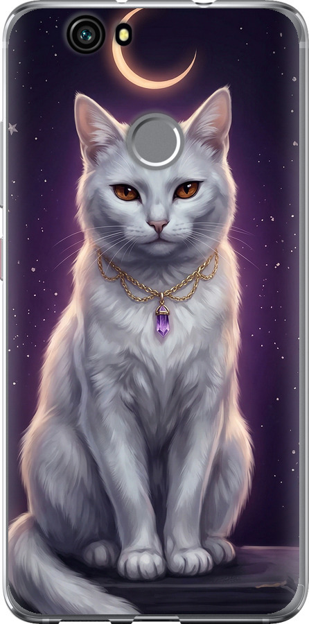 Mystic White Cat Gothic Dark Purple Gold