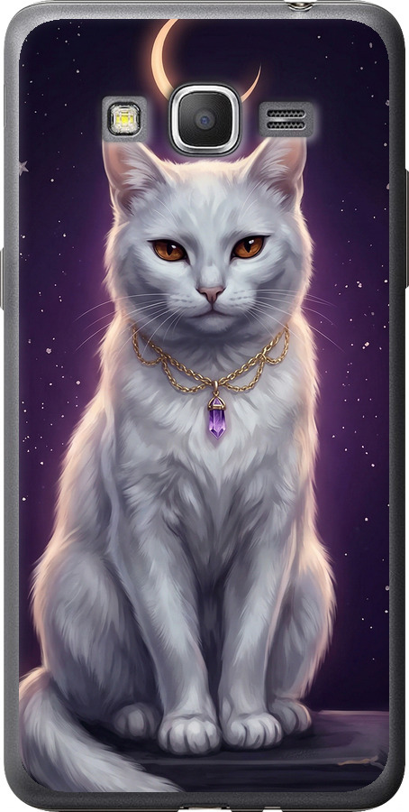 Mystic White Cat Gothic Dark Purple Gold
