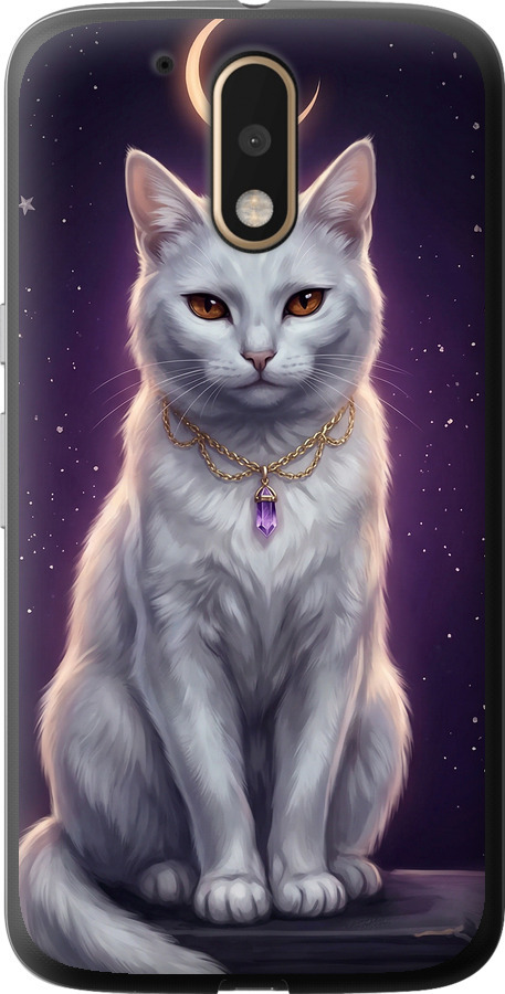 Mystic White Cat Gothic Dark Purple Gold