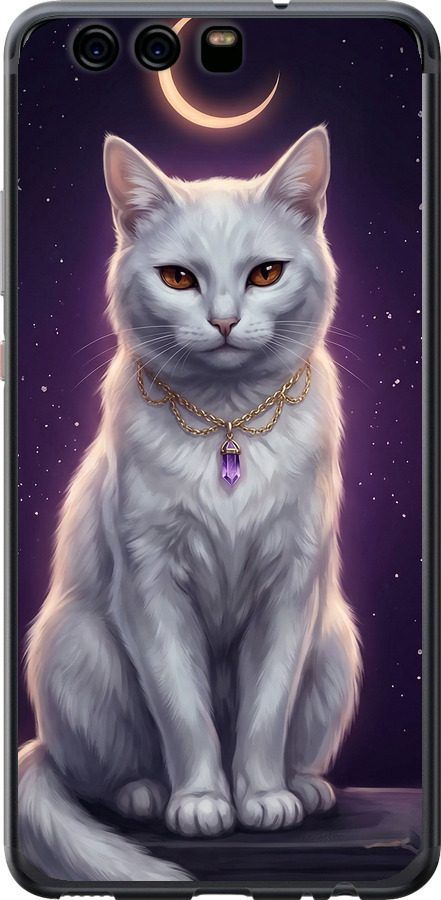 Mystic White Cat Gothic Dark Purple Gold