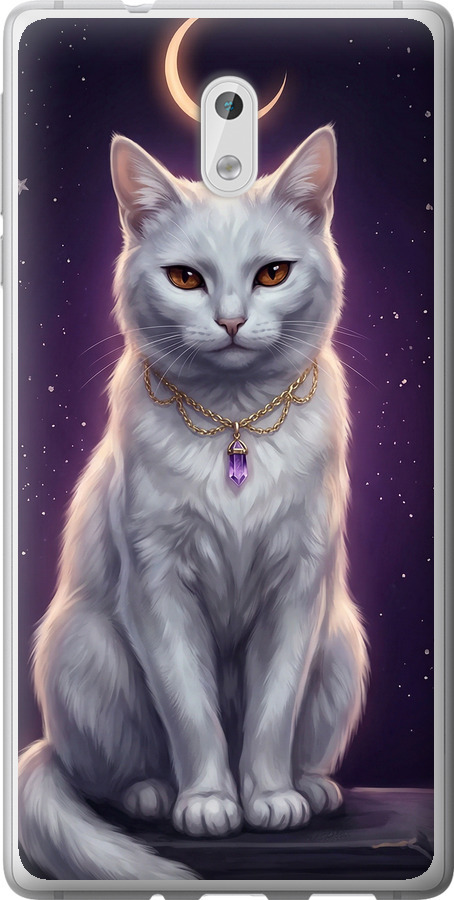 Mystic White Cat Gothic Dark Purple Gold