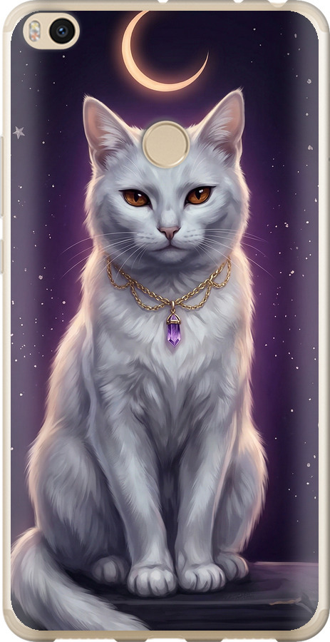 Mystic White Cat Gothic Dark Purple Gold