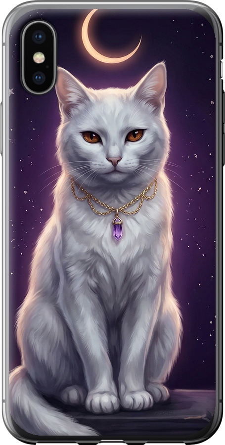 Mystic White Cat Gothic Dark Purple Gold