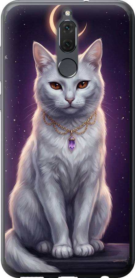 Mystic White Cat Gothic Dark Purple Gold