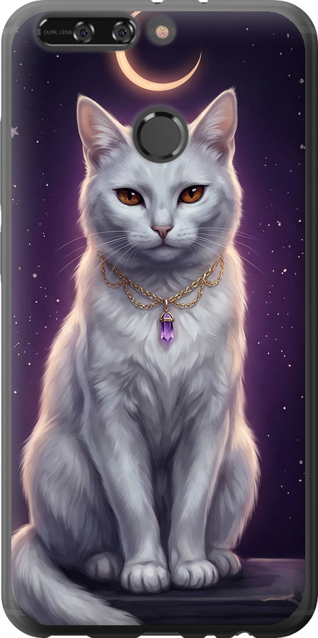 Mystic White Cat Gothic Dark Purple Gold
