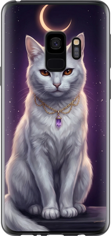 Mystic White Cat Gothic Dark Purple Gold