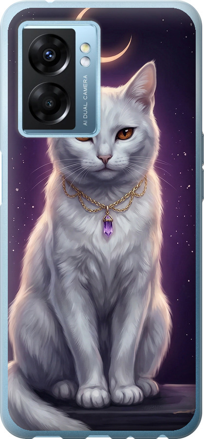 Mystic White Cat Gothic Dark Purple Gold