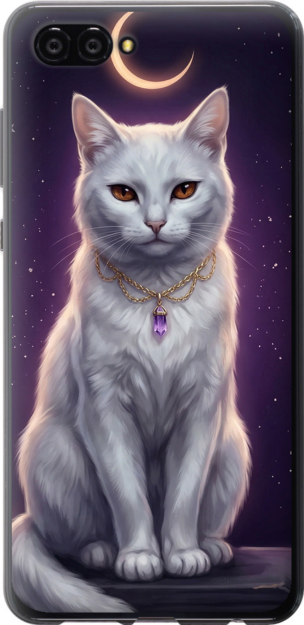 Mystic White Cat Gothic Dark Purple Gold