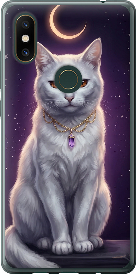 Mystic White Cat Gothic Dark Purple Gold