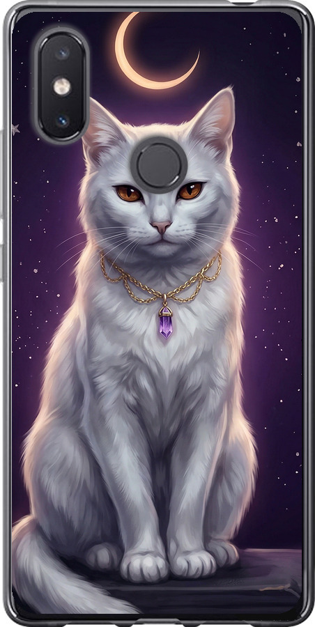 Mystic White Cat Gothic Dark Purple Gold