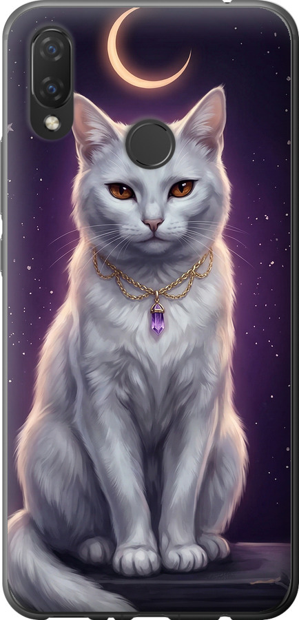 Mystic White Cat Gothic Dark Purple Gold