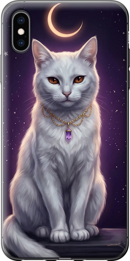 Mystic White Cat Gothic Dark Purple Gold