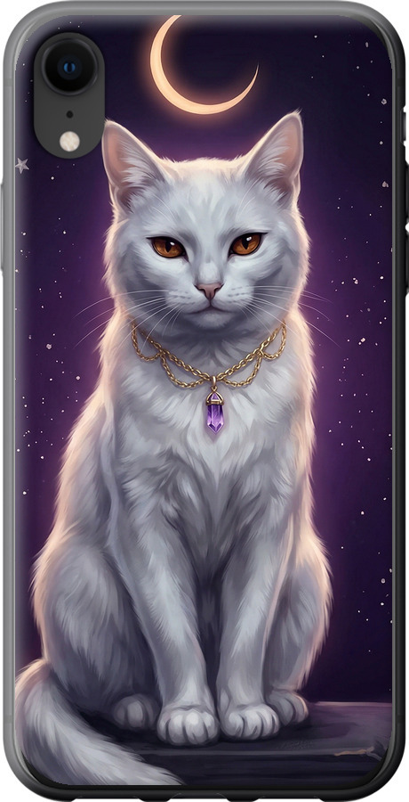 Mystic White Cat Gothic Dark Purple Gold