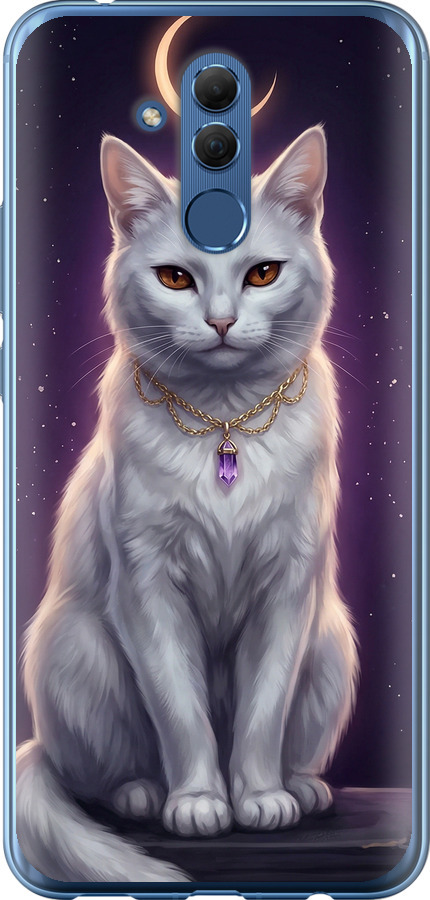 Mystic White Cat Gothic Dark Purple Gold