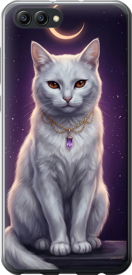 Mystic White Cat Gothic Dark Purple Gold