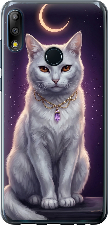 Mystic White Cat Gothic Dark Purple Gold