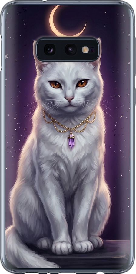 Mystic White Cat Gothic Dark Purple Gold
