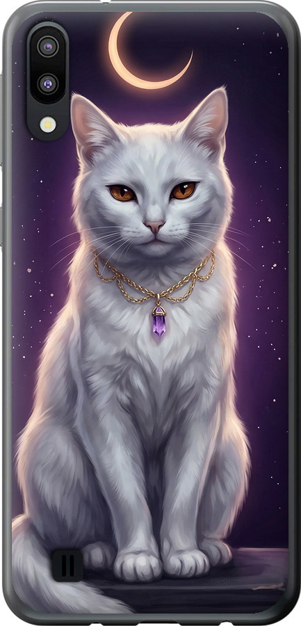 Mystic White Cat Gothic Dark Purple Gold