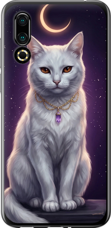 Mystic White Cat Gothic Dark Purple Gold