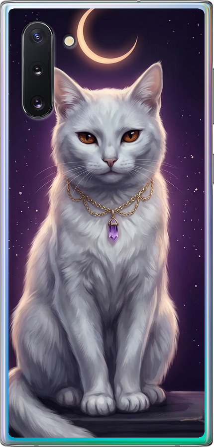 Mystic White Cat Gothic Dark Purple Gold