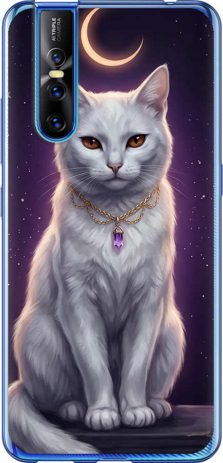 Mystic White Cat Gothic Dark Purple Gold
