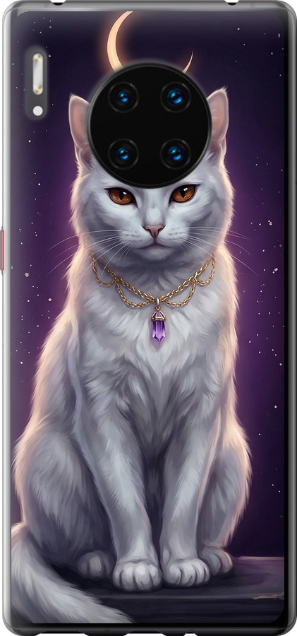 Mystic White Cat Gothic Dark Purple Gold